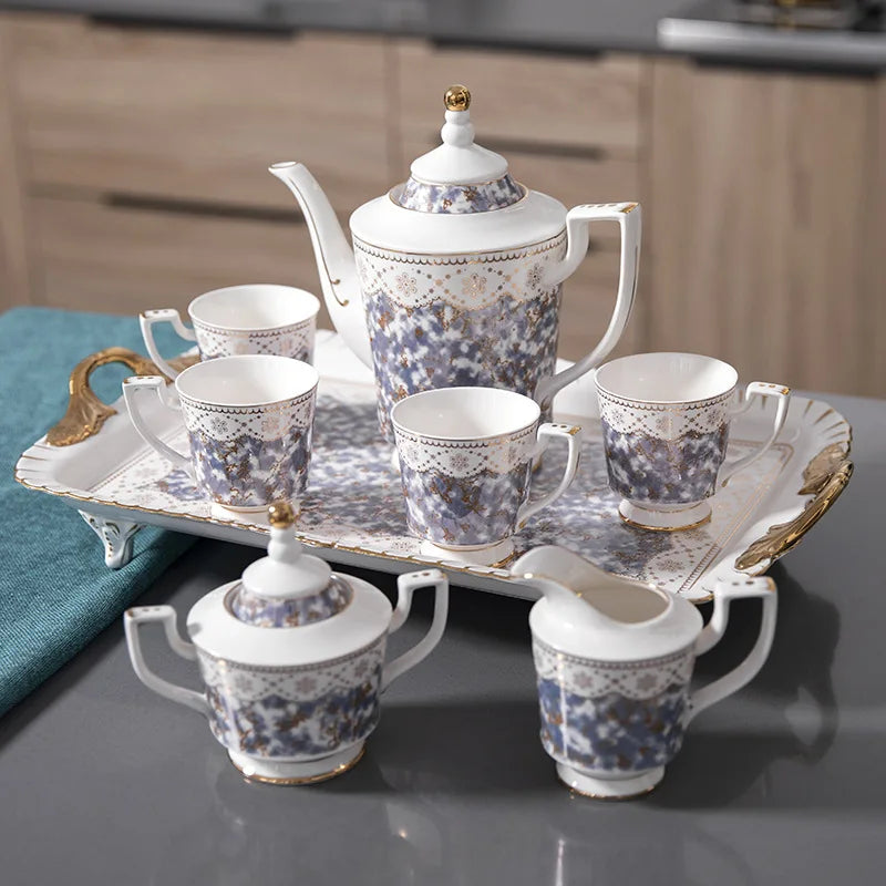 Low price hot selling Western style household white and purple afternoon tea ceramic coffee set