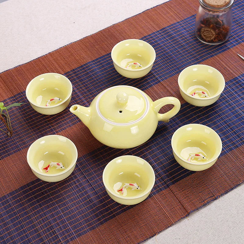 Best Selling Chinese Porcelain Handmade Ceramic Kung Fu Tea Set/Colorful Pattern Teacup Ceramic Tea Pot