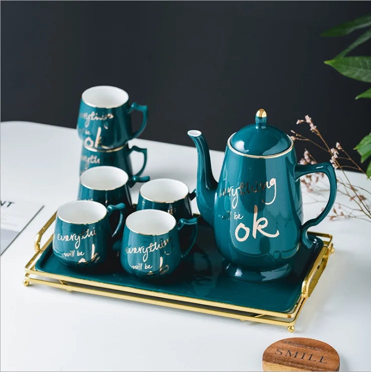 Nordic ceramic light luxury drinking cup dark marble green tea cup coffee set