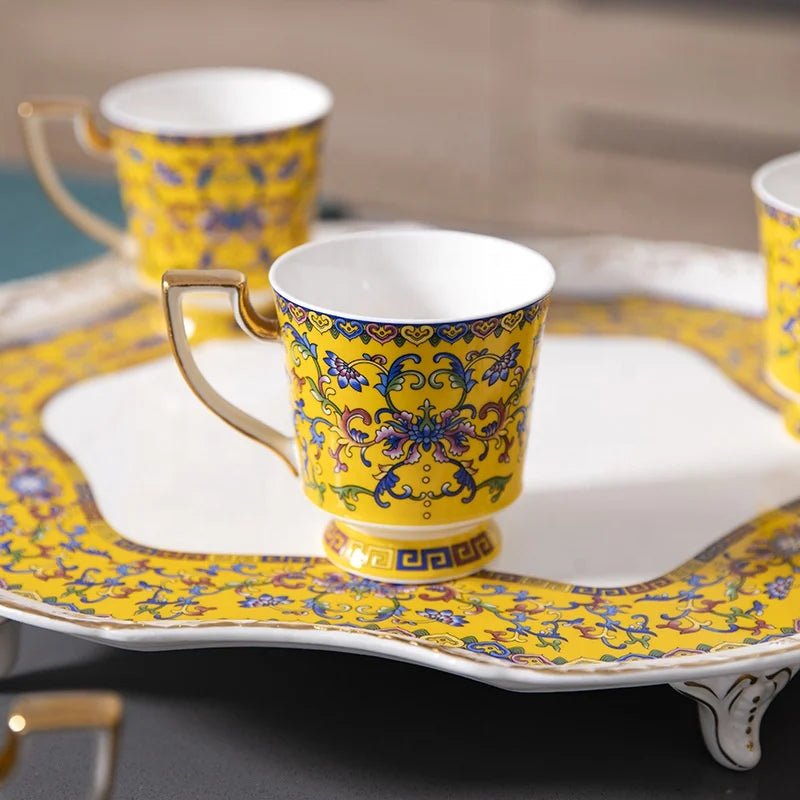 Discount European Yellow Enamel Afternoon Tea Ceramic Coffee Set