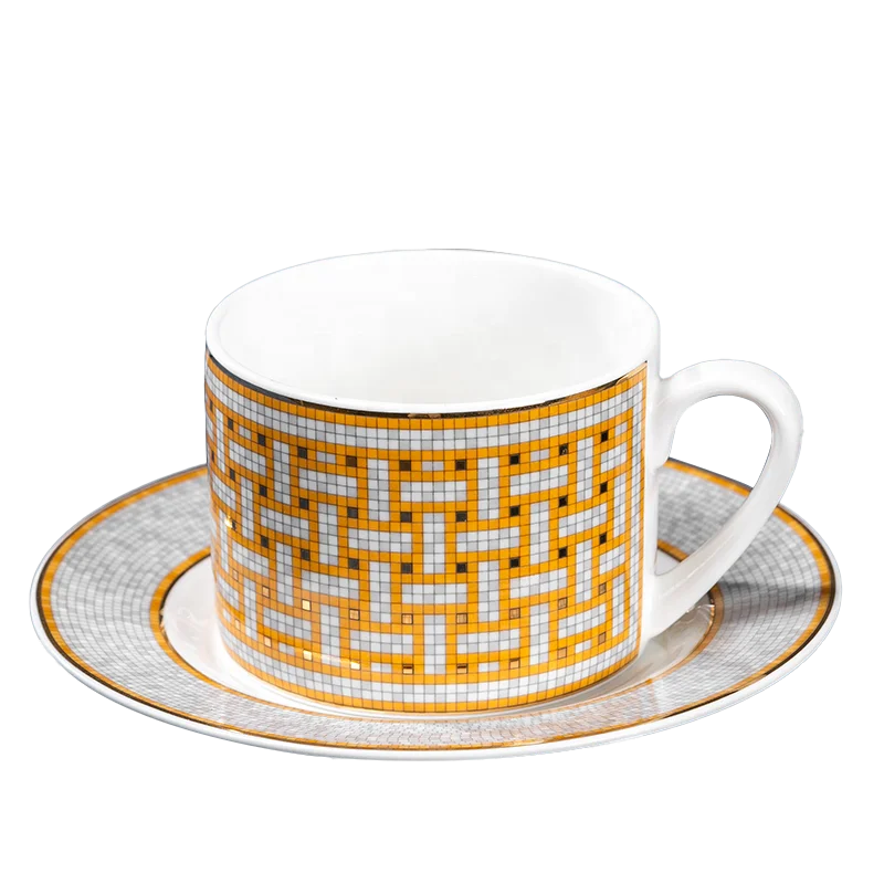 Fine bone china 15pcs mosaic coffee cup and saucer porcelain coffee pot set Royal bone china tea and coffee sets