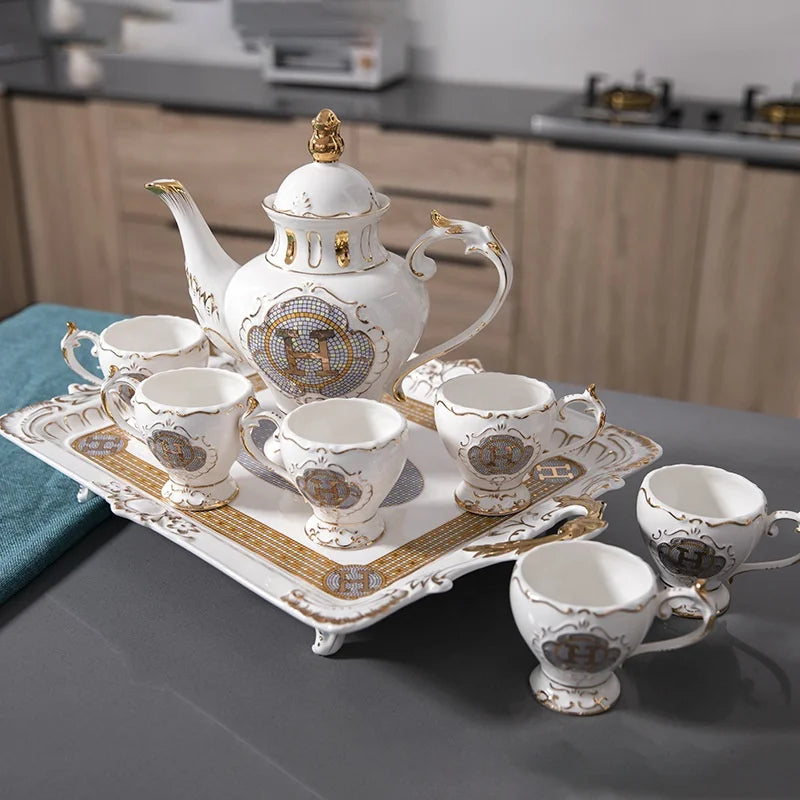 Style Creative Hand-painted Relief Mosaic Afternoon Tea Coffee Set Vintage Ceramic Tea Pot Low Price Promotion European