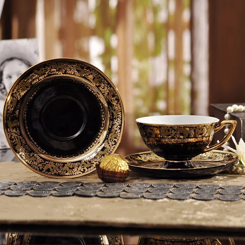 Wholesale Western Black Luxury Ceramic Cups Gilding  Home Decor Living Room Porcelain Coffee and Tea Sets