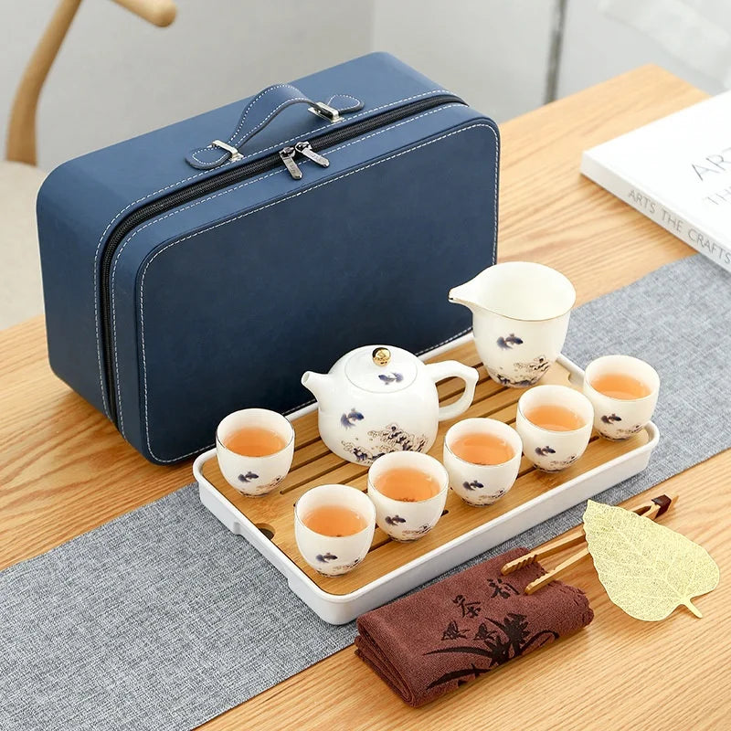 Wholesale Ceramic Travel Tea Set Portable Porcelain Drinkware Tea Sets Ceramic Chinese Kung Fu Tea Pot Set