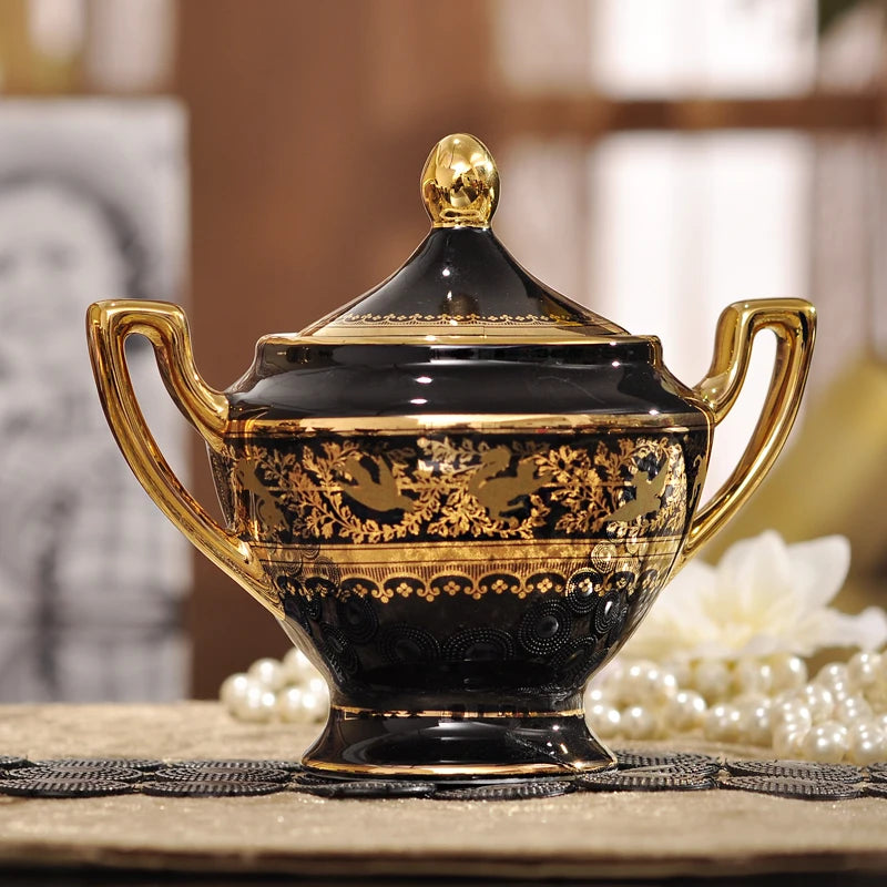 Wholesale Western Black Luxury Ceramic Cups Gilding  Home Decor Living Room Porcelain Coffee and Tea Sets