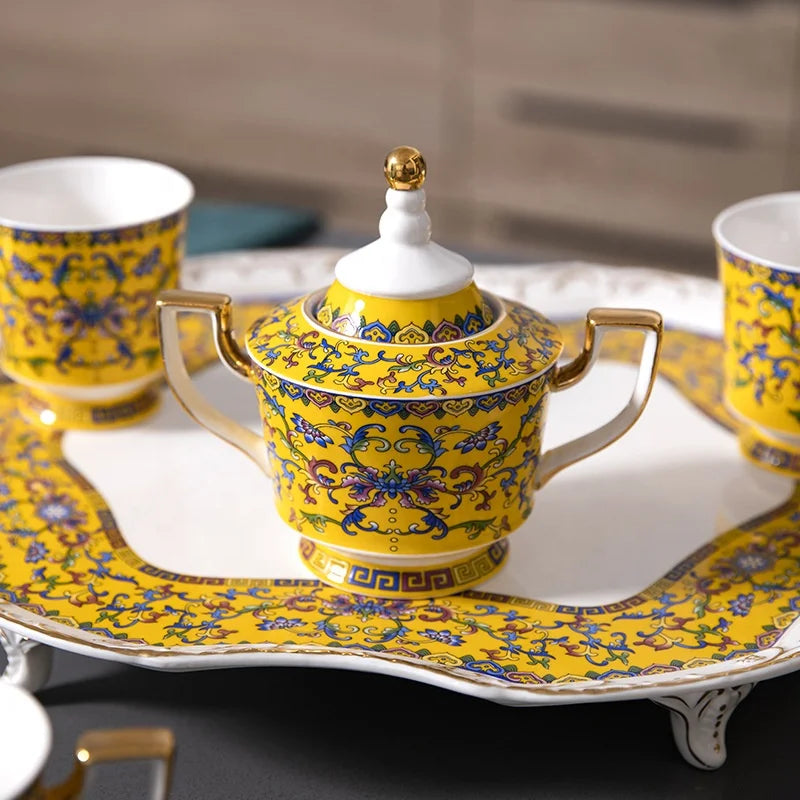 Discount European Yellow Enamel Afternoon Tea Ceramic Coffee Set