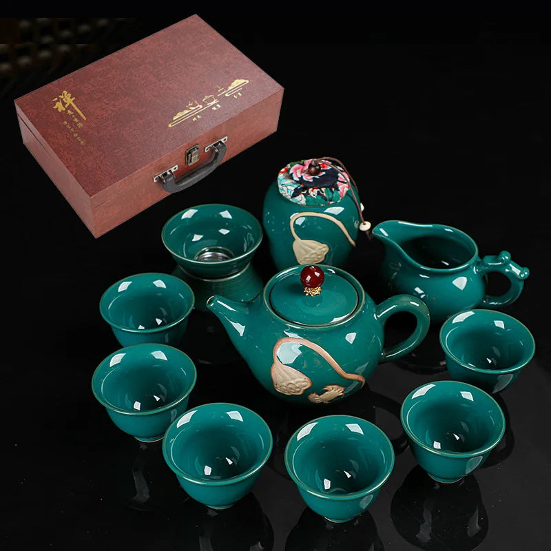 Wholesale Kung Fu tea set red crockery teapot cup set with gift box