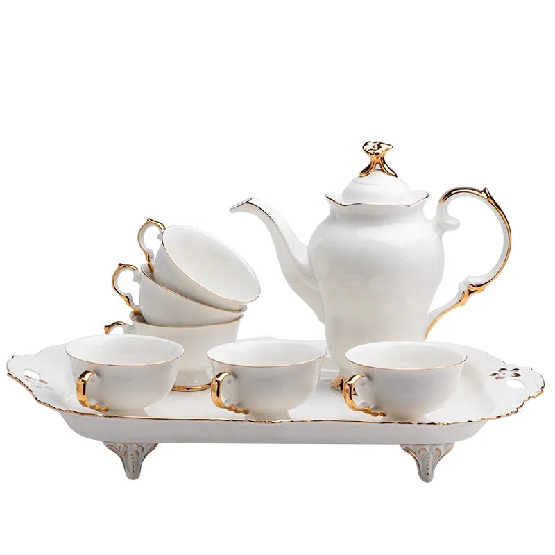 Hot Selling European Style White Luxury Phnom Penh Afternoon Tea Ceramic Coffee Set