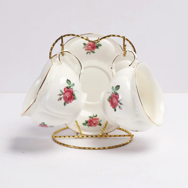 Low priced European rose patterned porcelain tea sets and cups