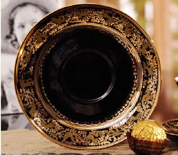 Wholesale Western Black Luxury Ceramic Cups Gilding  Home Decor Living Room Porcelain Coffee and Tea Sets