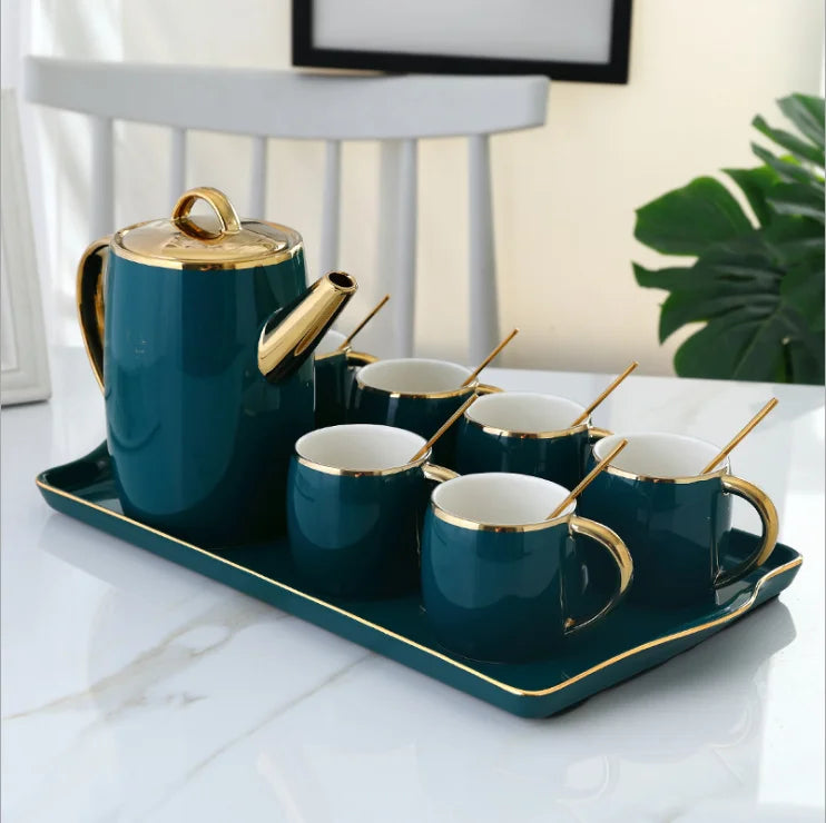 Household Nordic Creative Coffee Cup and Saucer set Ceramic Tray Nordic Style Luxury Green Marble Afternoon Coffee Cup set