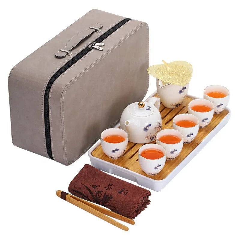 Wholesale Ceramic Travel Tea Set Portable Porcelain Drinkware Tea Sets Ceramic Chinese Kung Fu Tea Pot Set