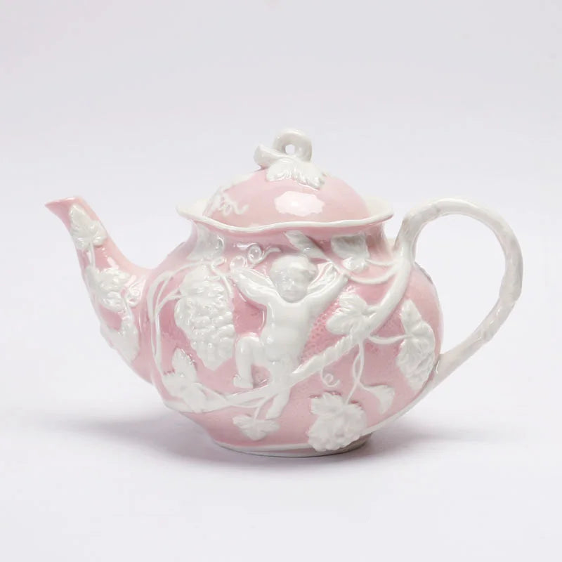 Hot selling European style relief pink ceramic tea set