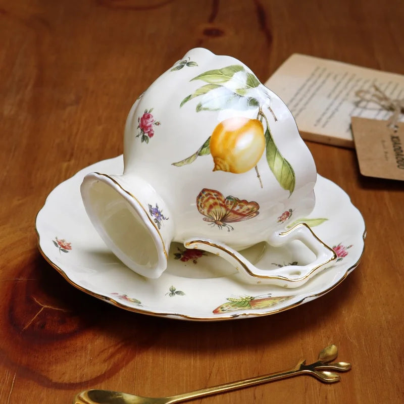 Tea Sets Lemon Patterned Porcelain Wholesale of European Europe Provided Coffee Cup Handmade Printed Ceramic European