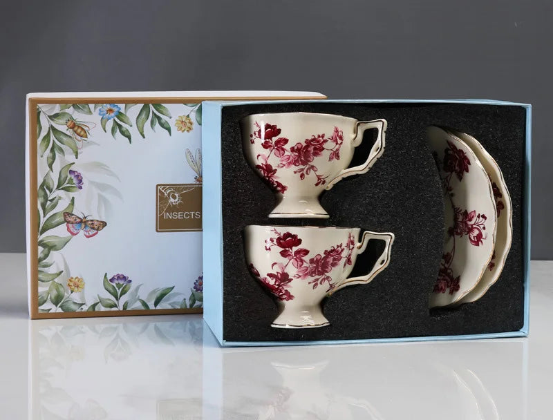 Customized wholesale European rose pattern coffee and tea set Creative ceramic mug gifts