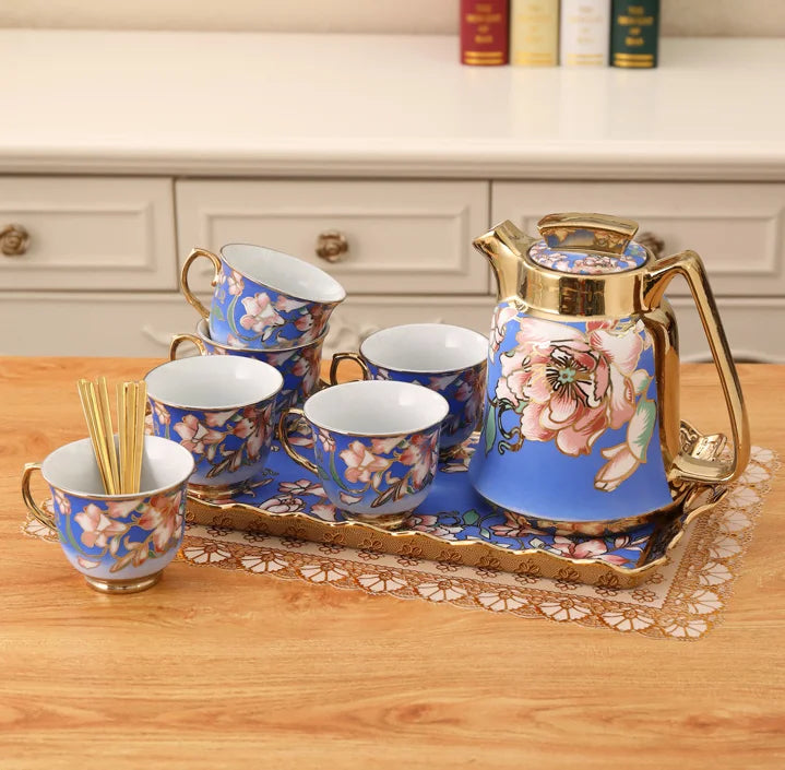 Hot Sale Nordic Living Room Home Decors Flower Pattern Water Cup Set Porcelain Coffee Tea Cup Sets