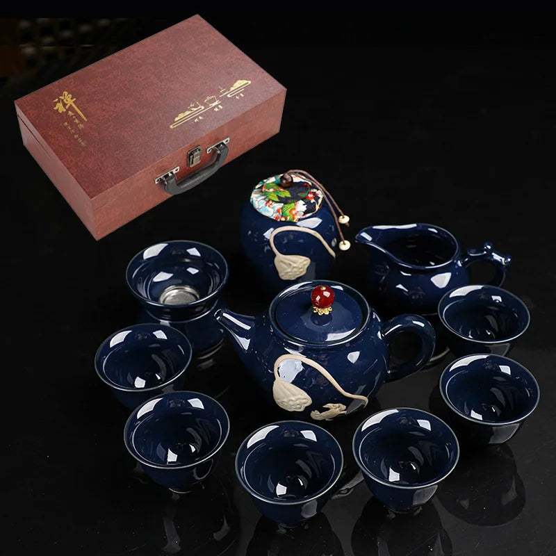 Wholesale Kung Fu tea set red crockery teapot cup set with gift box