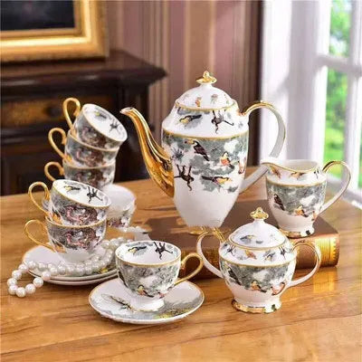 Kitchen drinkware ceramic 15pcs Equator jungle series coffee set bone china coffee tea cup set