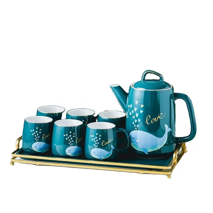 Nordic ceramic light luxury drinking cup dark marble green tea cup coffee set