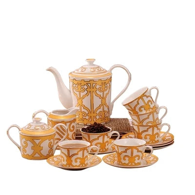 Promotional 15 Pcs Europe Luxury Fine Porcelain Coffee & Tea Sets For Gift