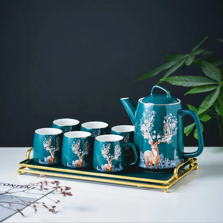 Nordic ceramic light luxury drinking cup dark marble green tea cup coffee set