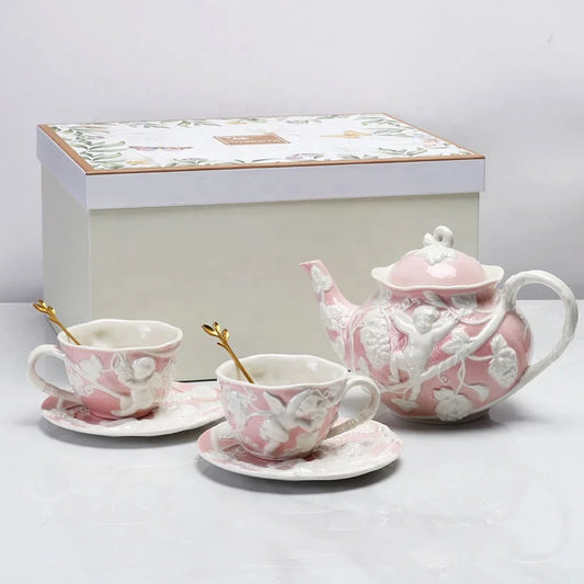 Promotional European style gift box with pink ceramic tea set