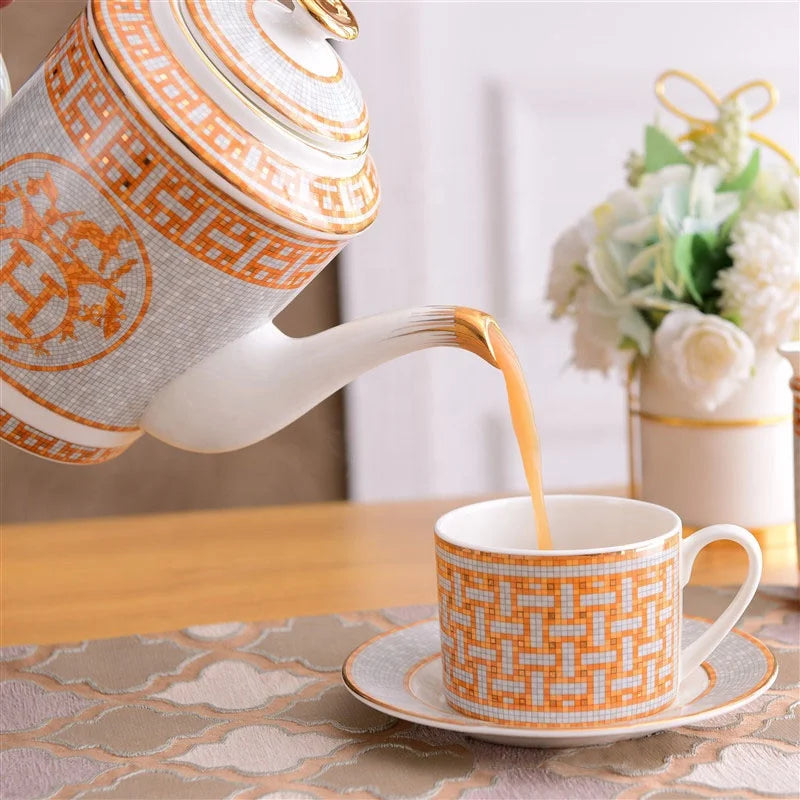 Hot selling 15pcs luxury European mosaic ceramic tea set coffee cup