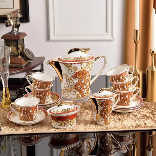 New Product 15pcs Western Europe Luxury Palace Porcelain Coffee & Tea Sets For Christmas Gift