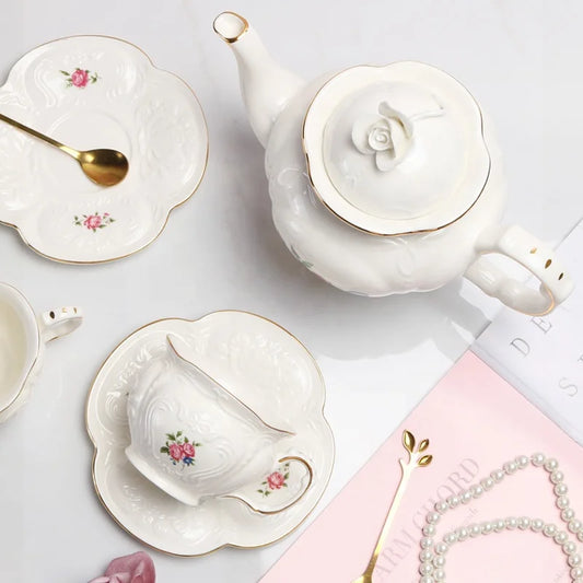 Discount European Flower Pattern Porcelain Tea Set