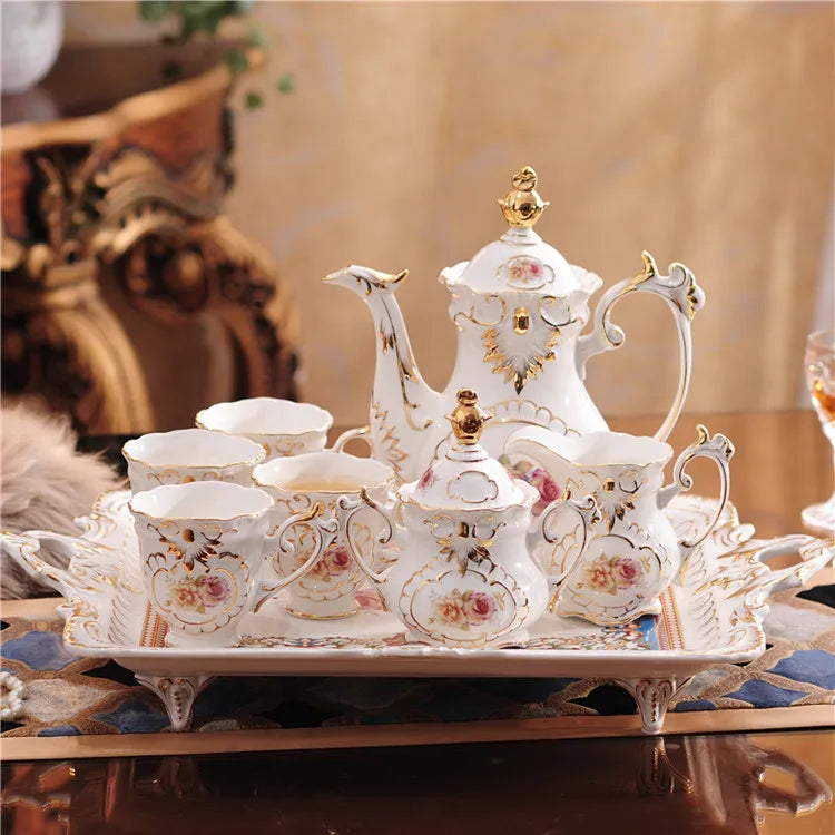 Luxury Embossed Flower White Afternoon Tea Coffee Set Best-selling European Country Ceramic Tea Pot Customized Color