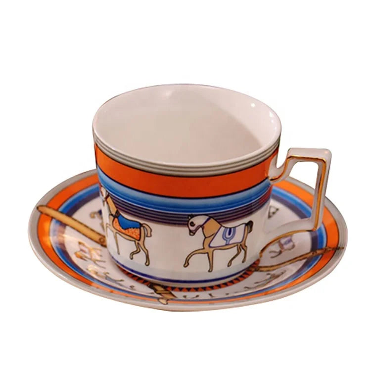 Factory directly sell animal horse phnom penh ceramic coffee cup set