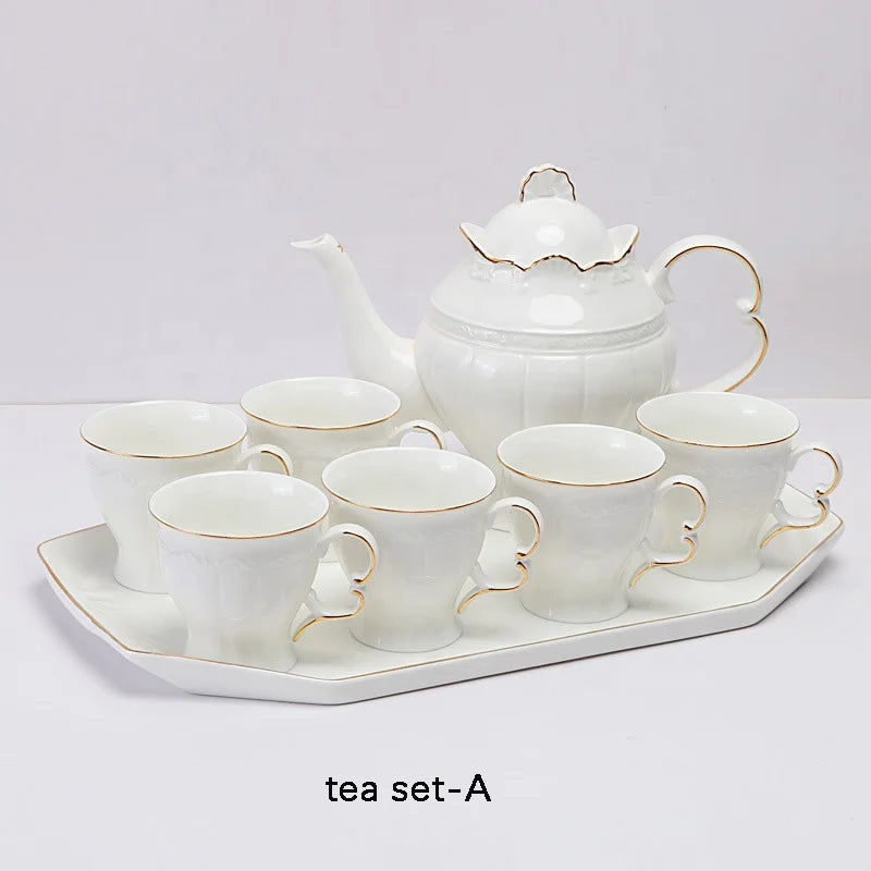 Wholesale European style white porcelain tea sets with gold edge