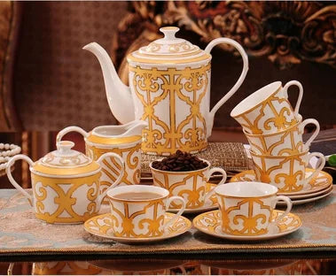 Promotional 15 Pcs Europe Luxury Fine Porcelain Coffee & Tea Sets For Gift