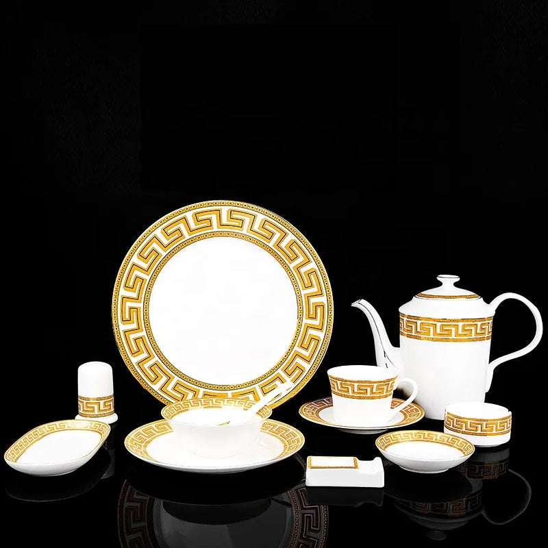 Bone china tableware set modern European-style glazed ceramic bowls and plates high-end hotel 11 gift box processing spot