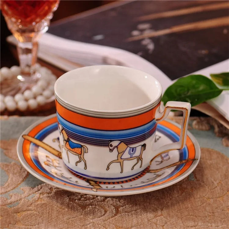 Factory directly sell animal horse phnom penh ceramic coffee cup set