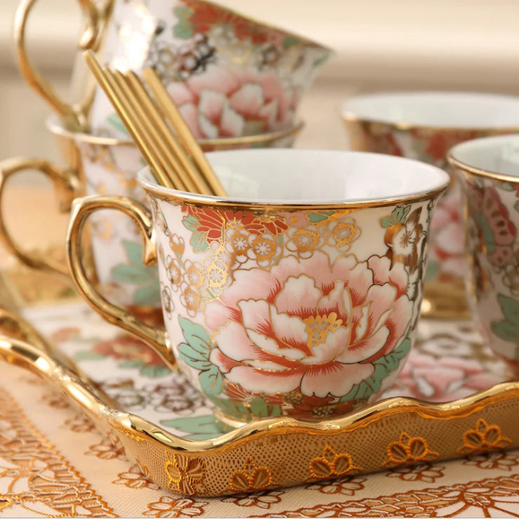 Hot Sale Nordic Living Room Home Decors Flower Pattern Water Cup Set Porcelain Coffee Tea Cup Sets