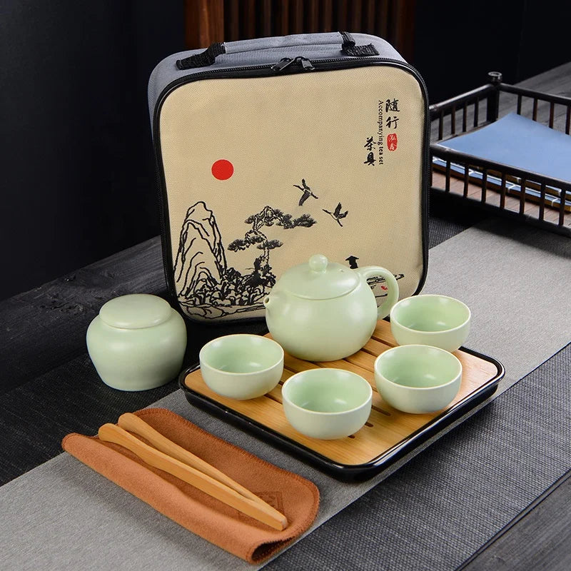 Portable Ceramic Travel Kung Fu Teapot Tea Cup Gift Set tea set