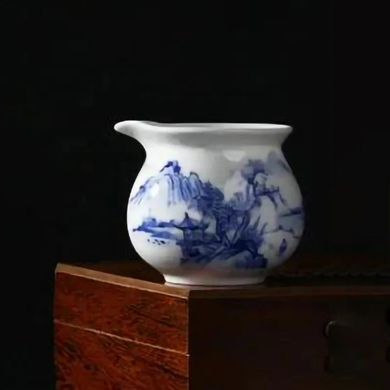 New Product 9 Pieces Jingdezhen Hand Painted Teapot Sets Living Room Sets Scenery Blue and White Porcelain Tea Cups Sets