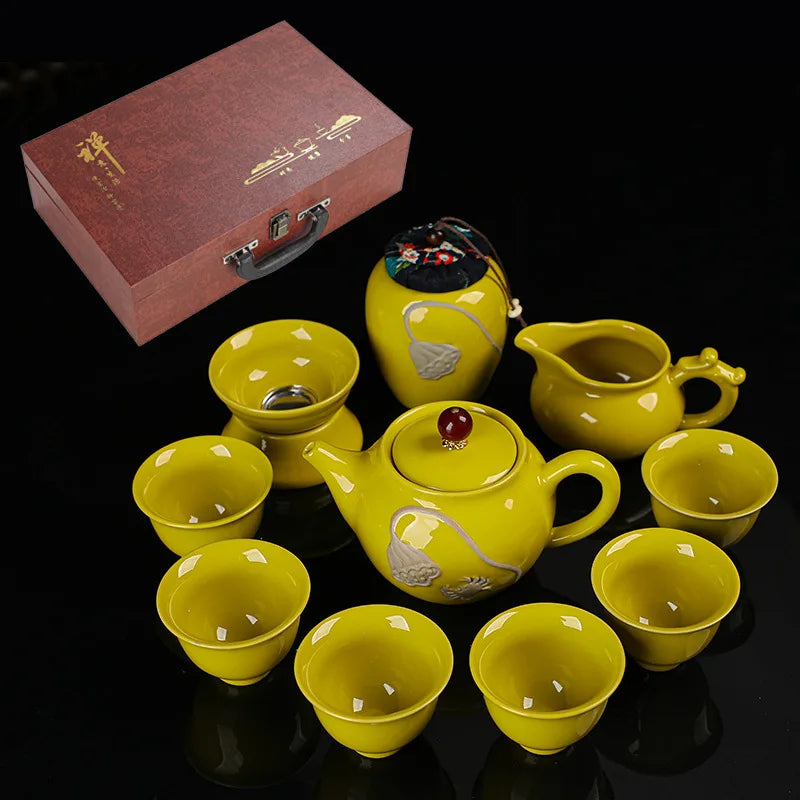 Wholesale Kung Fu tea set red crockery teapot cup set with gift box