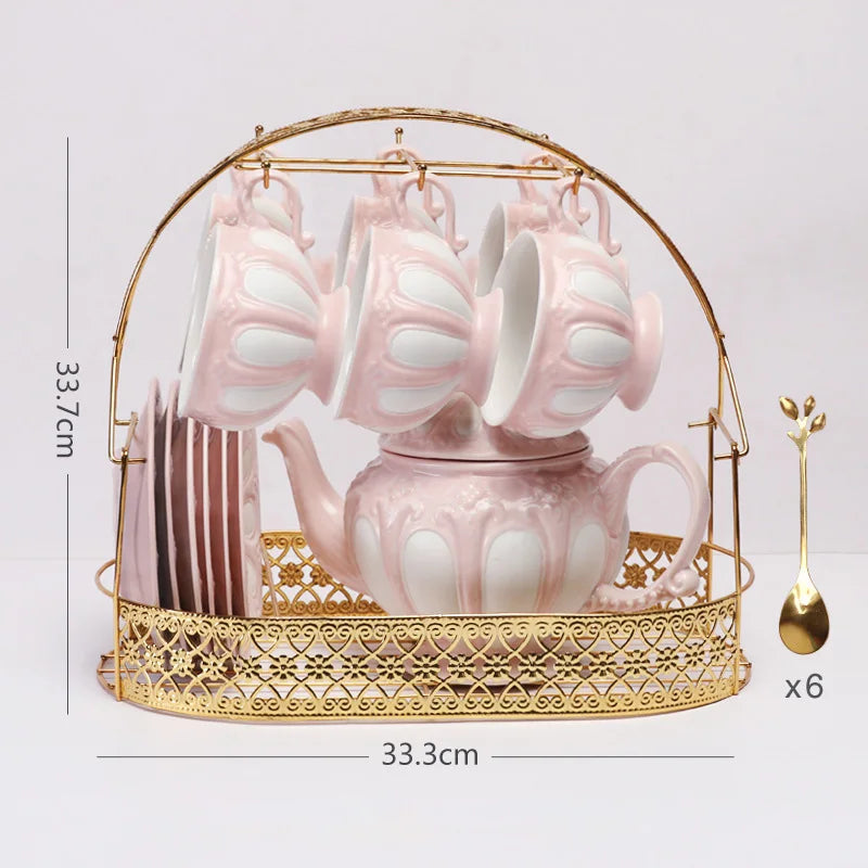 Customized wholesale European relief coffee and tea set Ceramic cup with gift box