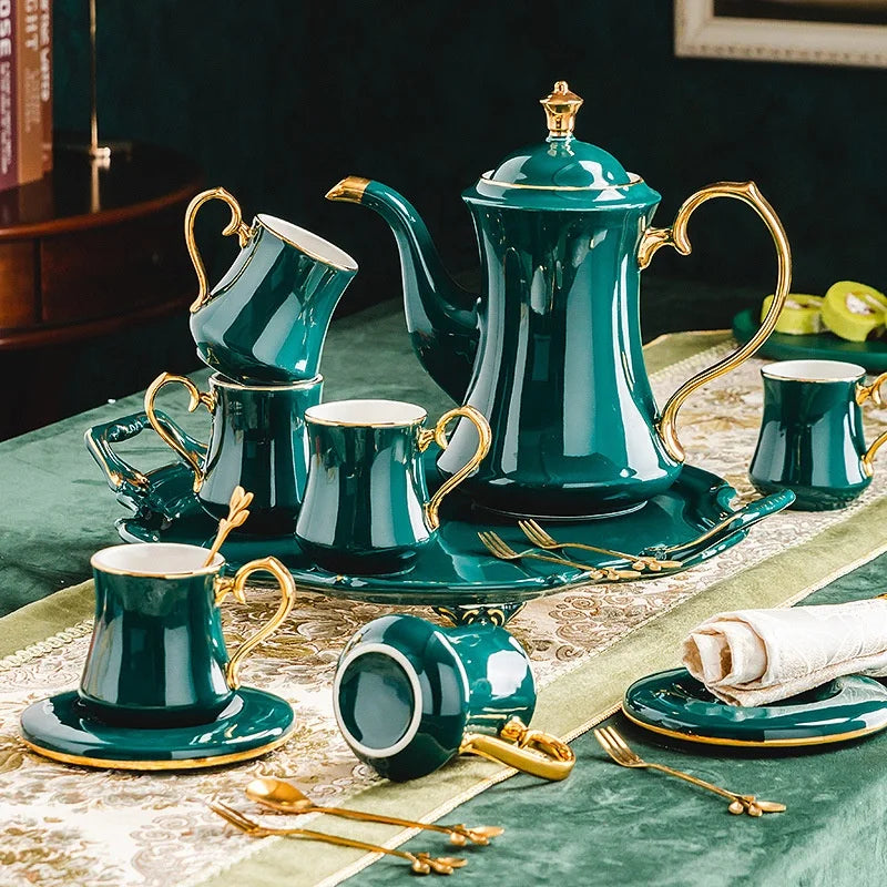 Coffee Sets Afternoon Tea with Phnom Penh Ceramic Wholesale of European Style Novelty Blue and Green Vintage Drinkware