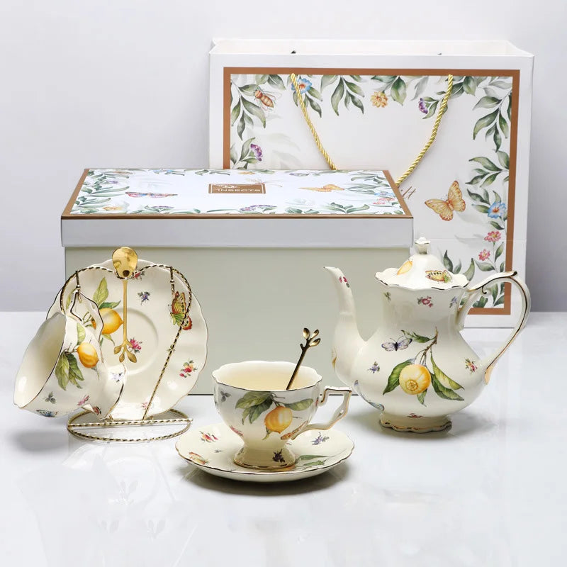 Tea Sets Lemon Patterned Porcelain Wholesale of European Europe Provided Coffee Cup Handmade Printed Ceramic European