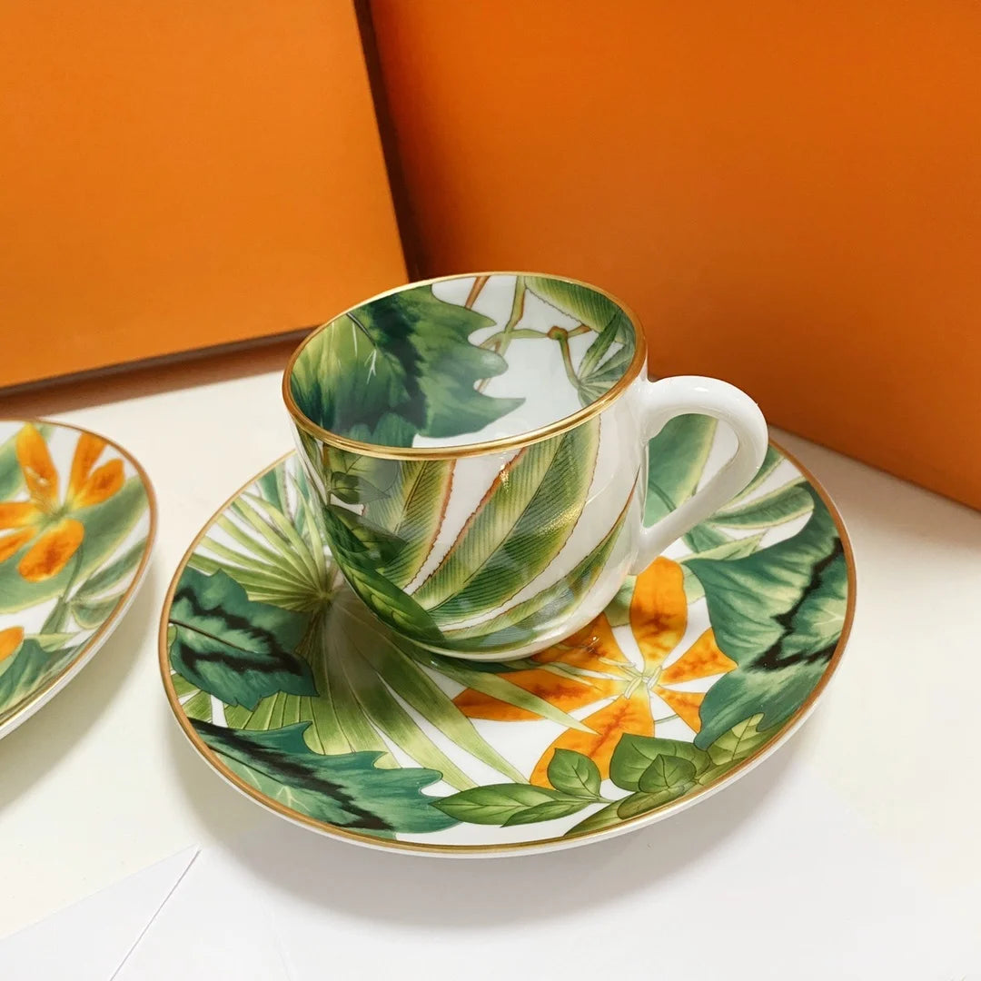 New Product 2 Cups Ceramic Coffee Sets Luxury Banana Pattern Coffee & Tea Porcelain Cups and Saucers