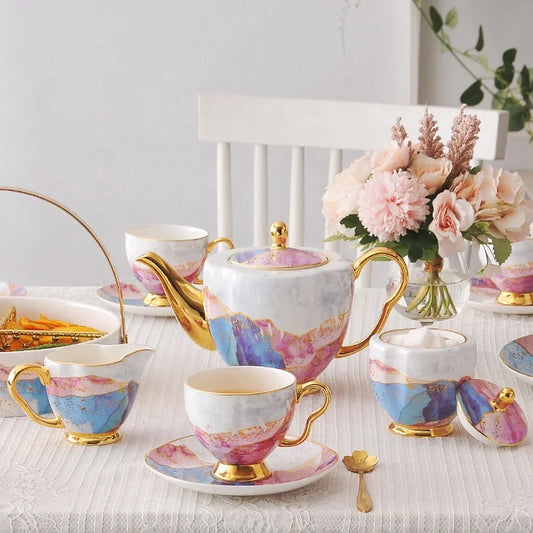 European style bone china coffee cup set small luxury British living room home afternoon tea set water set