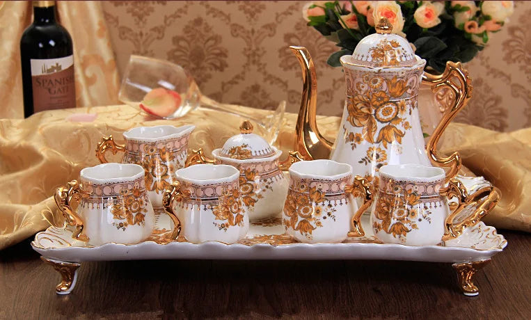 Discount European Luxury Flower Pattern Phnom Penh Ceramic Tea Set