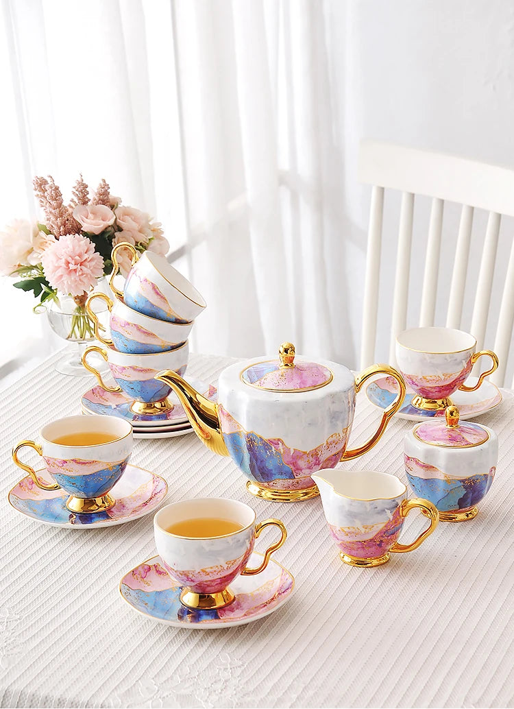 European style bone china coffee cup set small luxury British living room home afternoon tea set water set