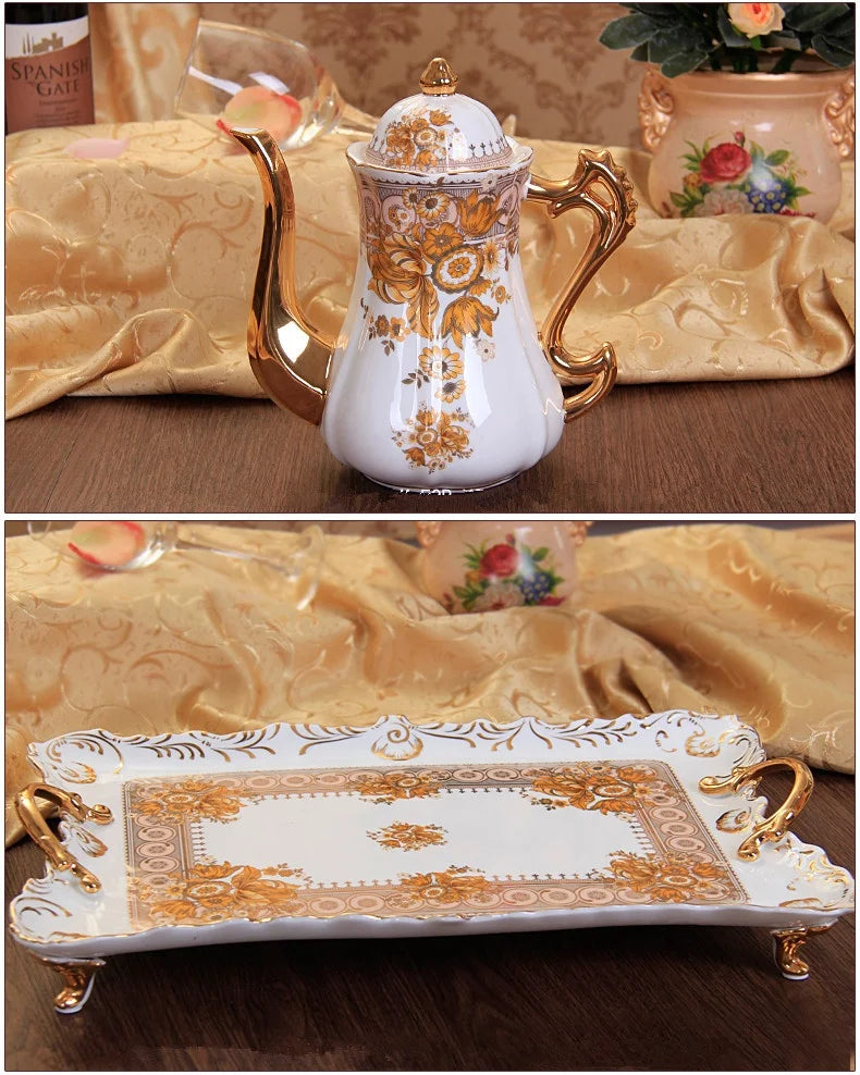 Discount European Luxury Flower Pattern Phnom Penh Ceramic Tea Set