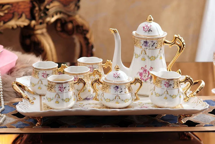 Discount European Luxury Flower Pattern Phnom Penh Ceramic Tea Set