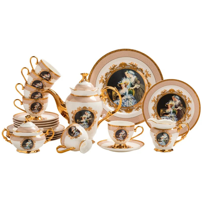 The manufacturer wholesales European oil painting noble women's luxury afternoon tea coffee set