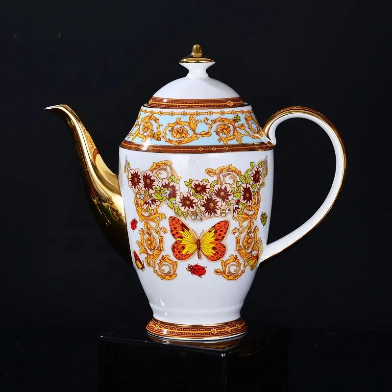 On Sale European Luxury Gilding Butterfly Pattern Home Decors Ceramic Coffee Tea Sets